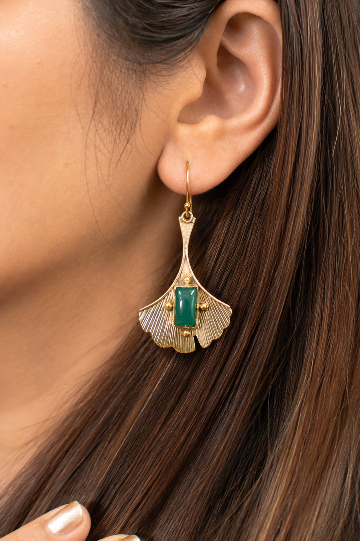 Vintage Sunrays Danglers with Green Onyx