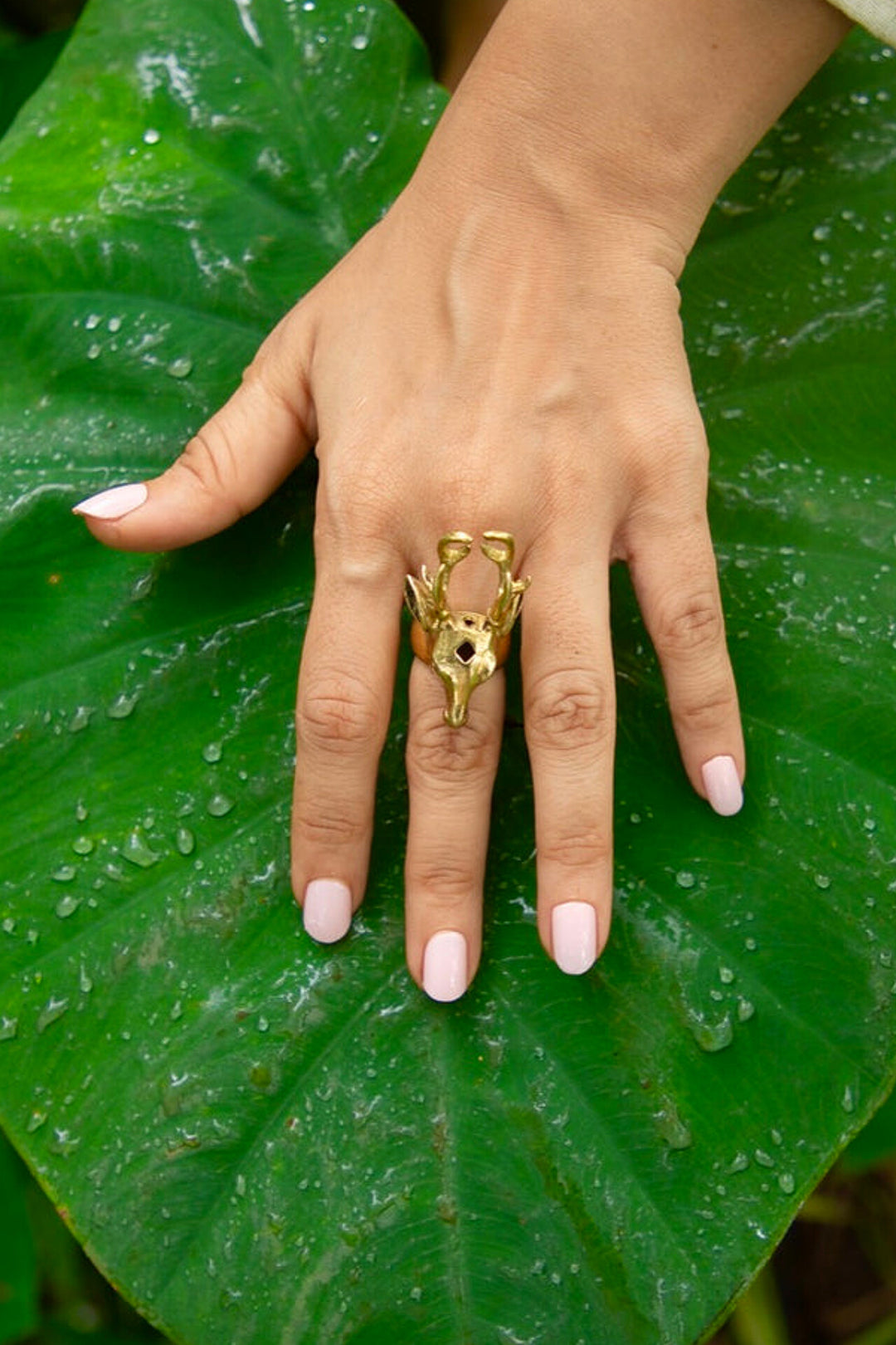 Deer adjustable brass ring. Size 6-7
