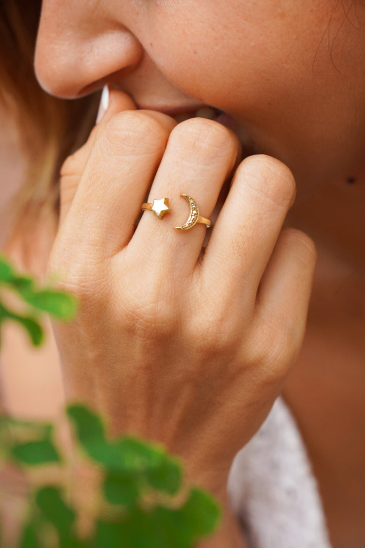 Celestial Adjustable Brass Ring. Size 5-7