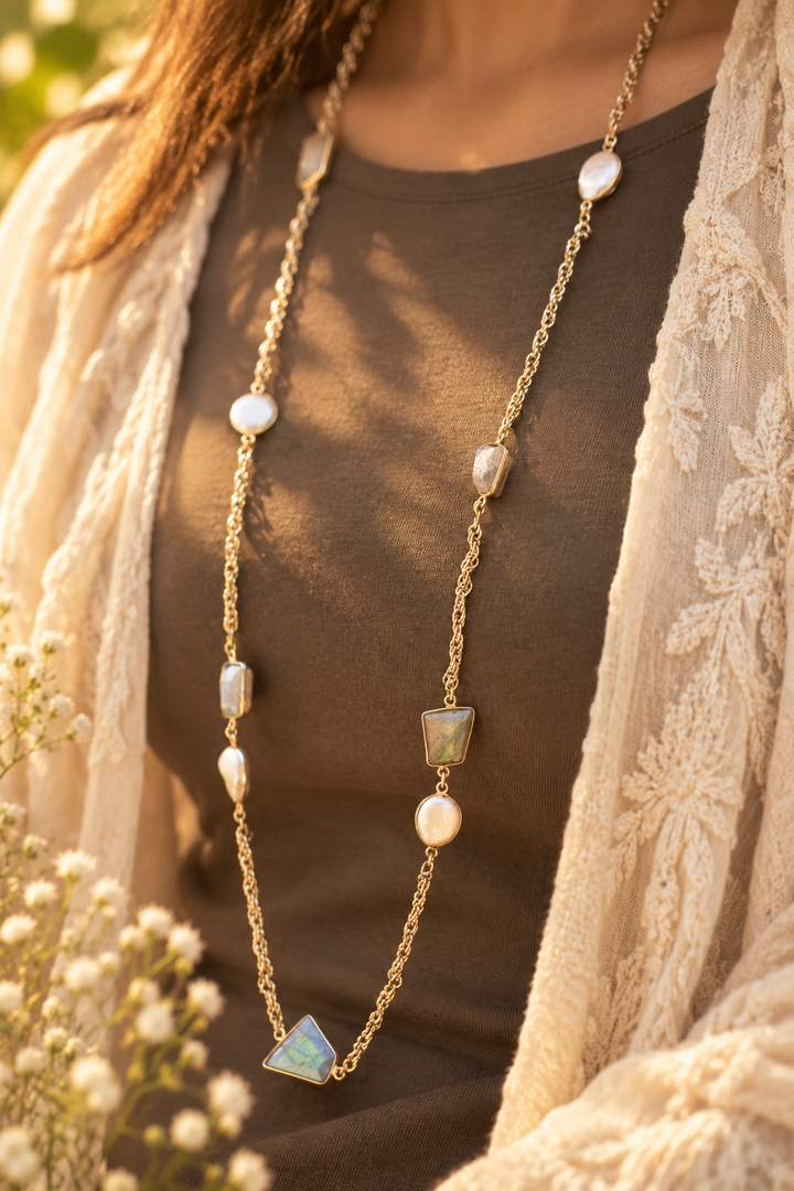 Labradorite Pearl Long Necklace