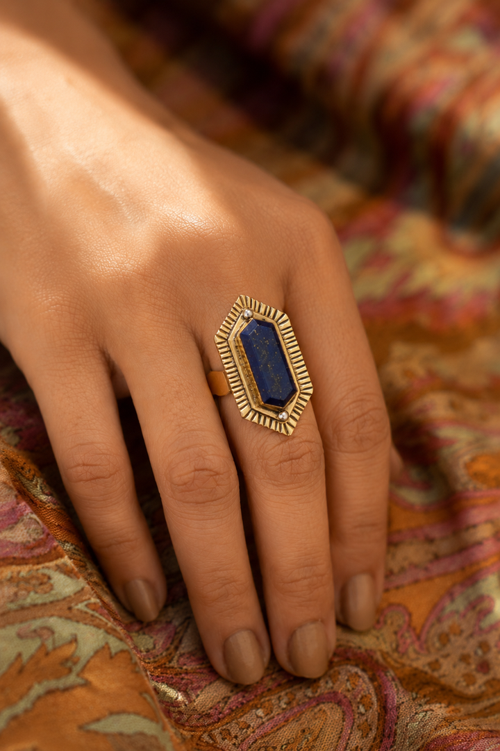 Lapis Lazuli Cocktail Brass Ring. Size 7-9 Non Adjustable
