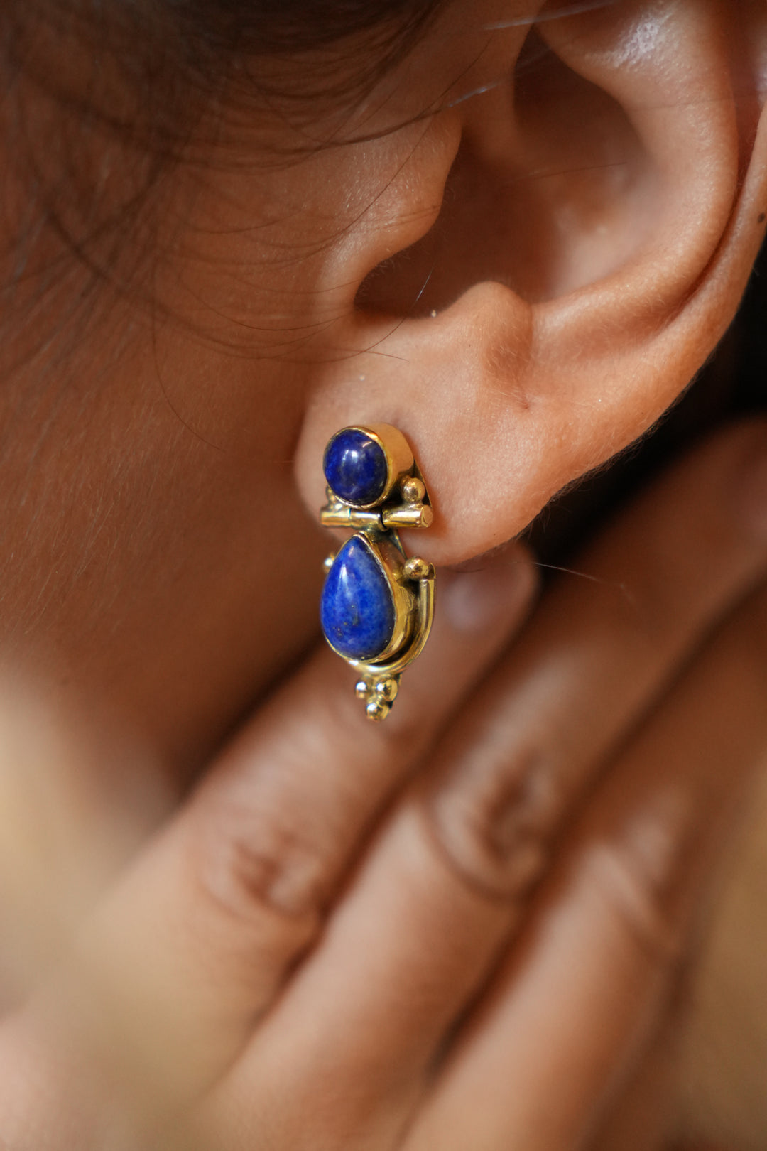 Lapis double drop stud earrings.