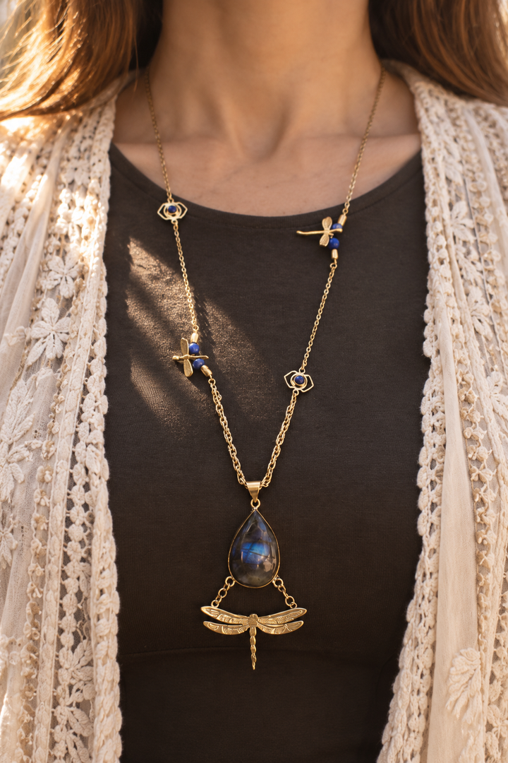 Dragonfly Labradorite Statement Necklace