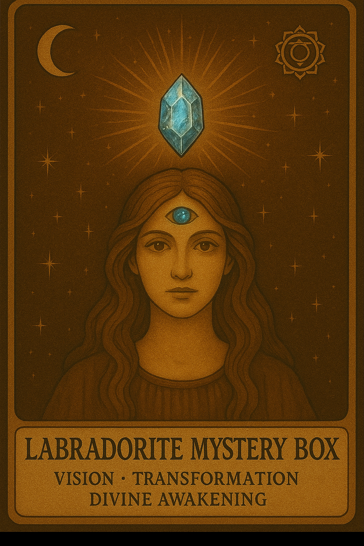 Labradorite mystery box- for vision, transformation & divine awakening. 3 pieces of jewellery + manifestation card + calming perfume oil