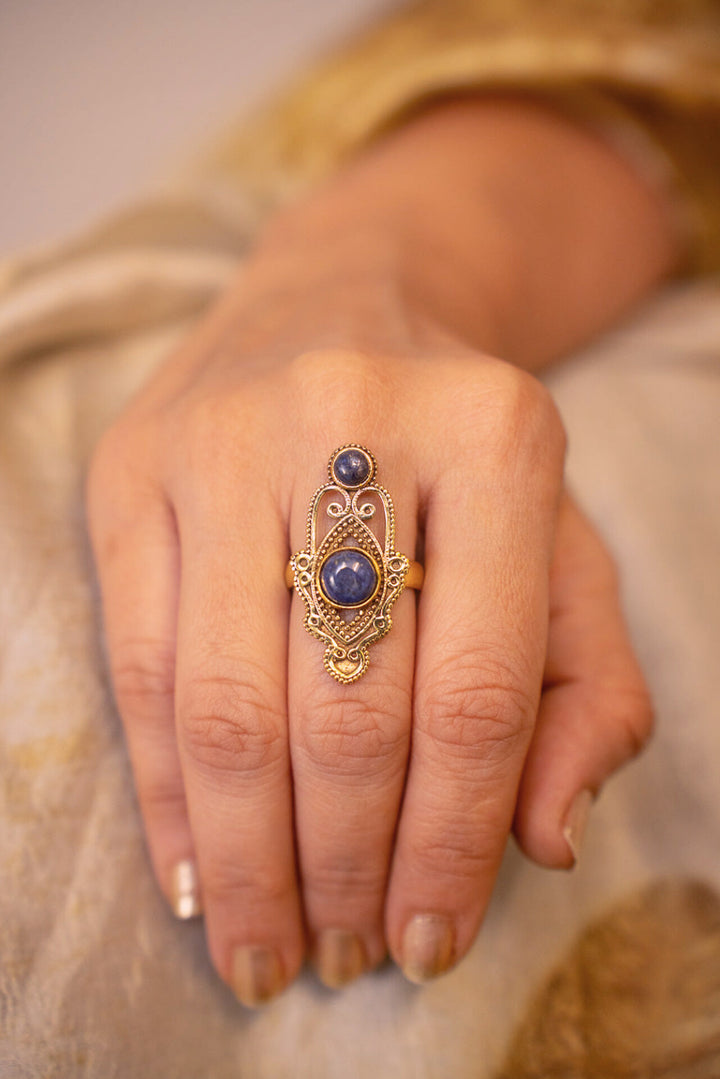 Ethnic Intricate Lapis Ring- Non Adjustable. Size 6