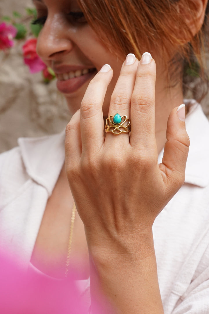 Lotus adjustable brass ring size 5-7