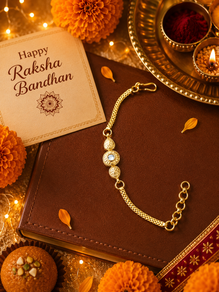 Sparkle Luma rakhi with rice, haldi & kum kum dibbi gift pack