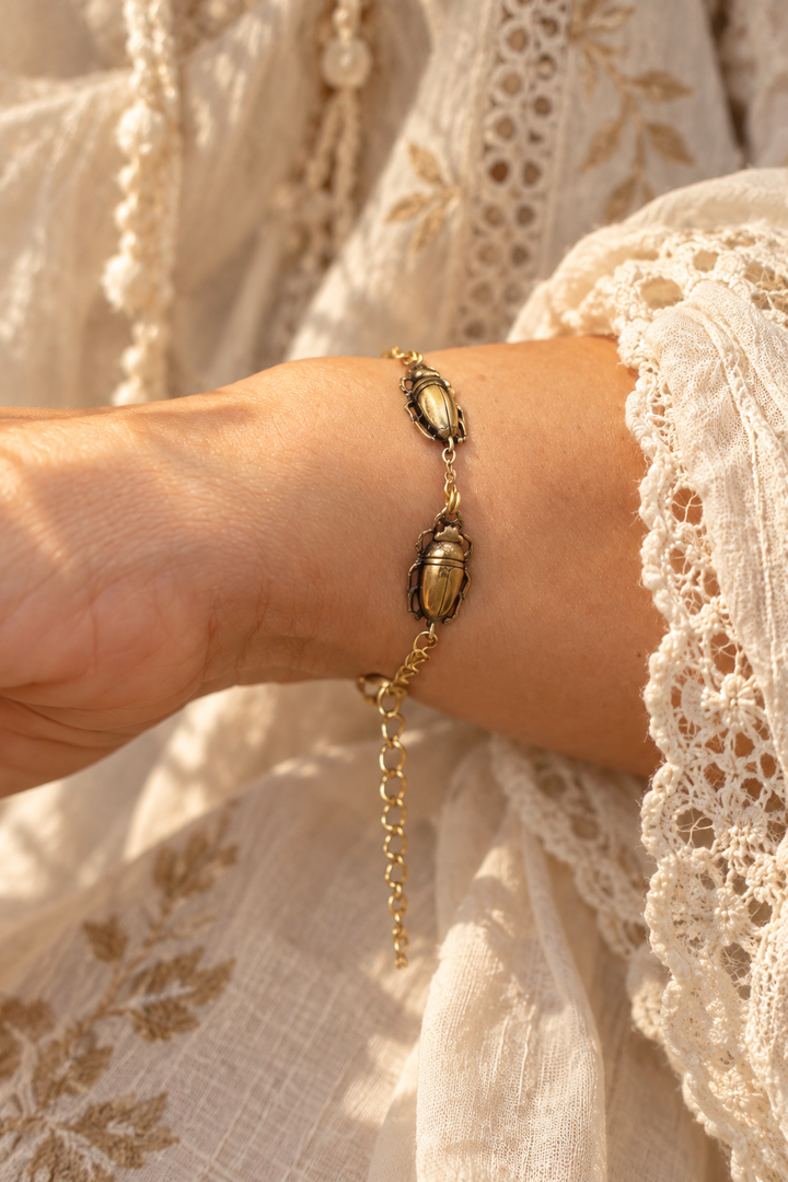 Antique Brass Beetle Bracelet