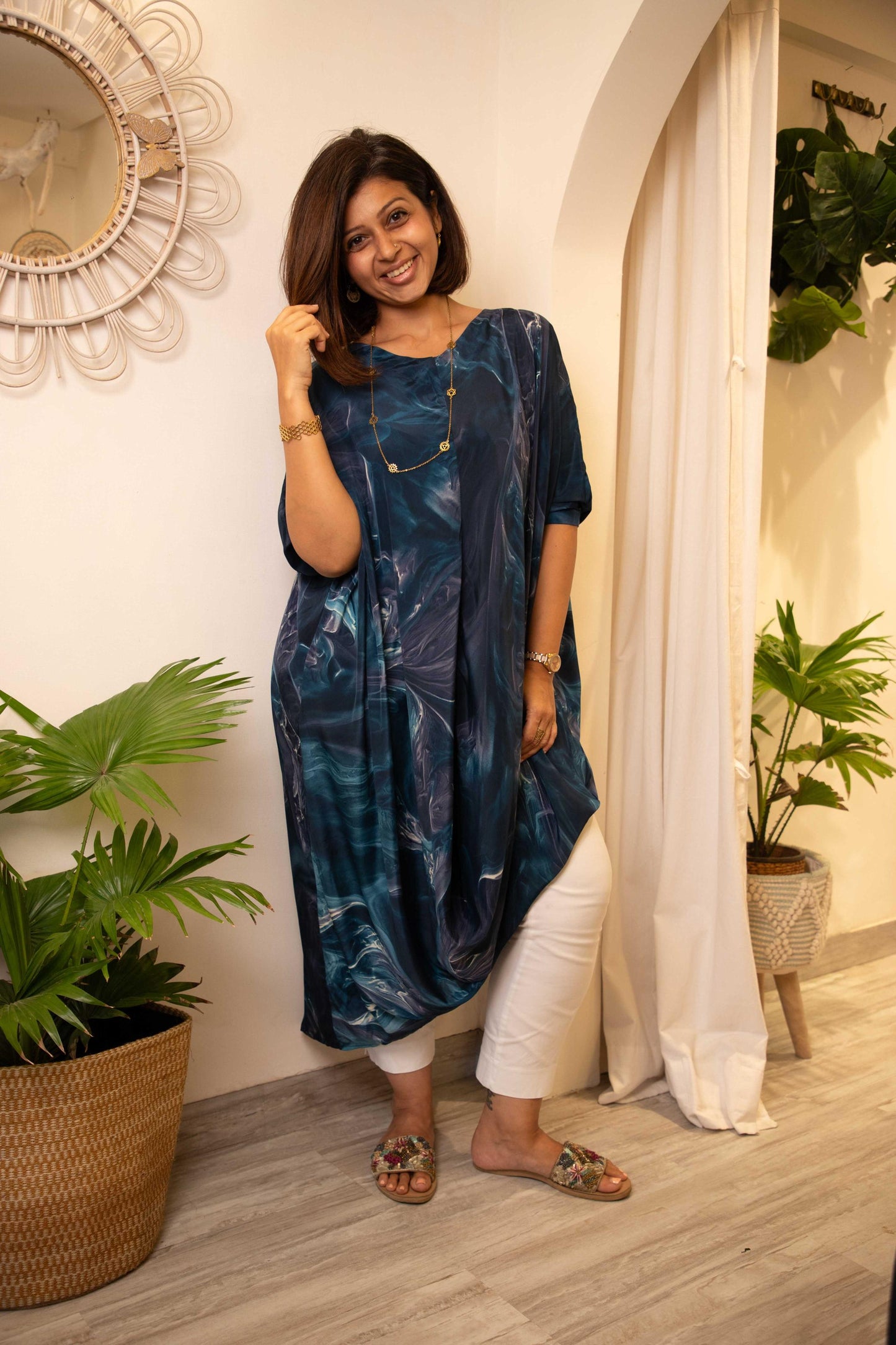 Blue marble abstract dress- free size