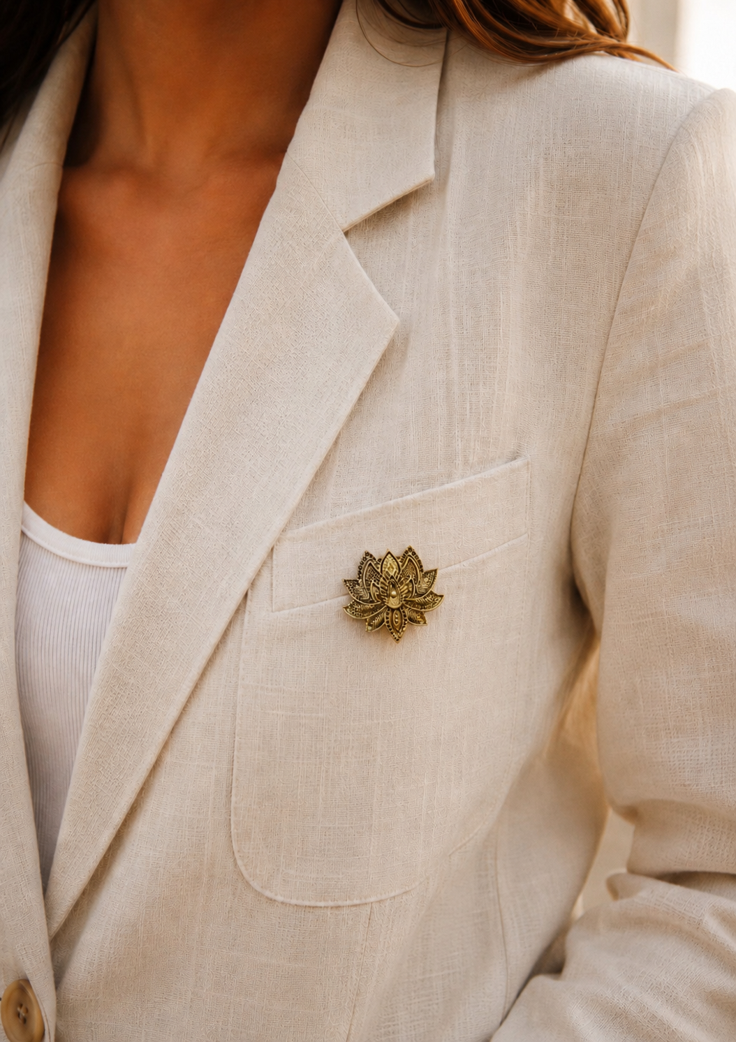 Lotus brooch lapel pin in pure brass