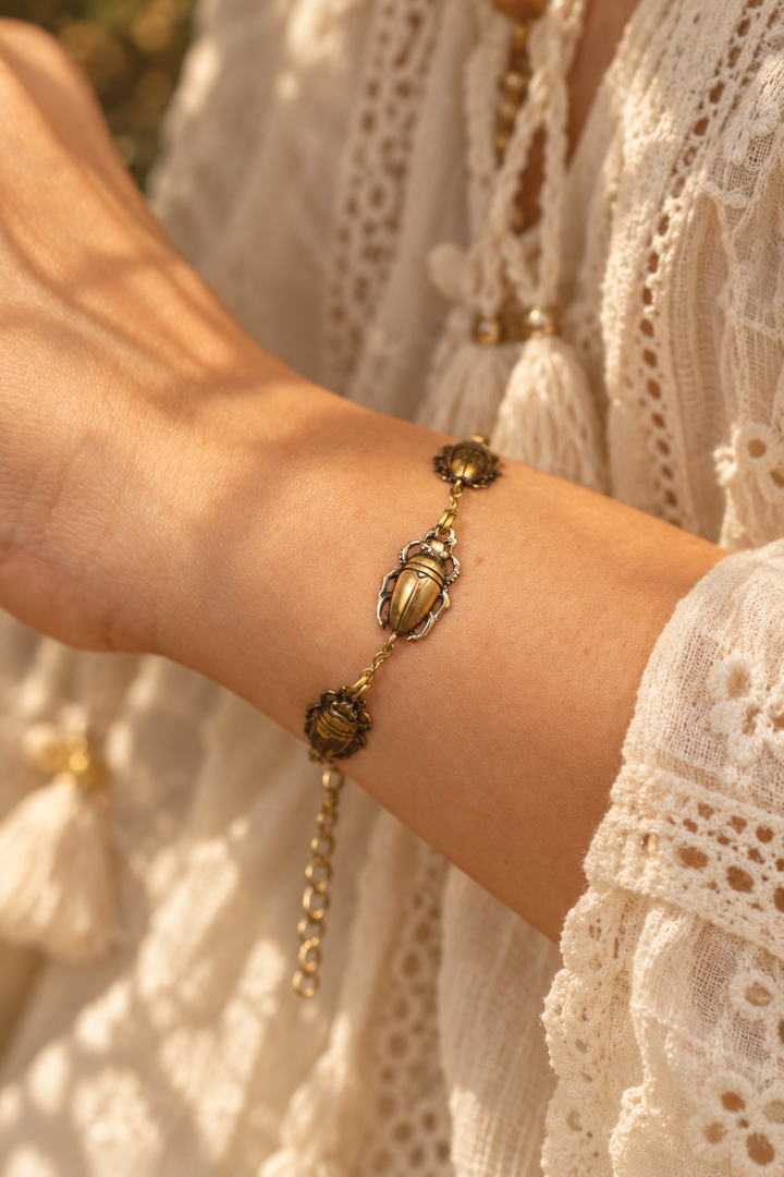 Antique Brass Beetle Bracelet