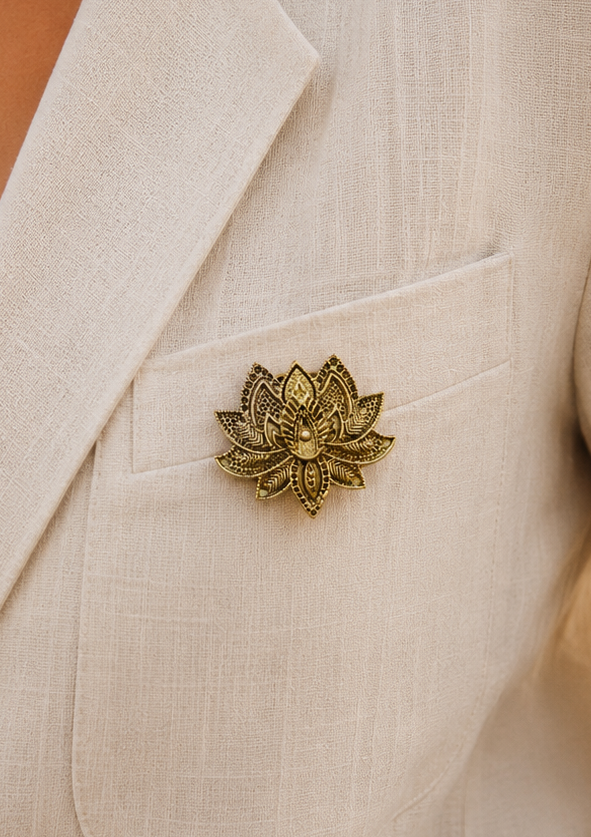 Lotus brooch lapel pin in pure brass