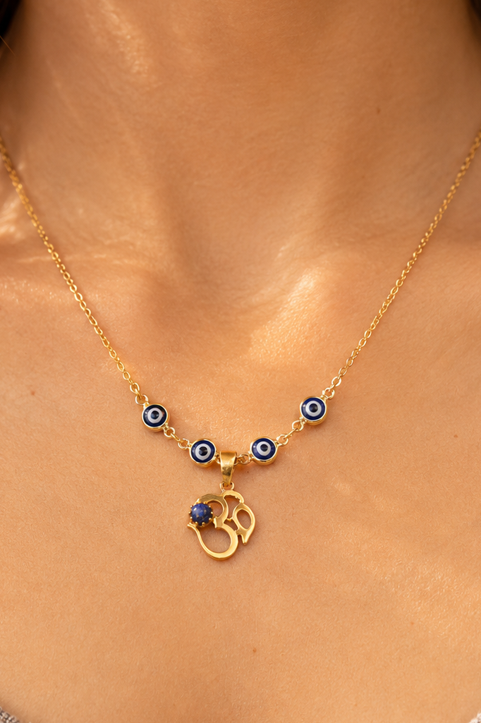 Sacred Lapis Om Nazar Battu Necklace