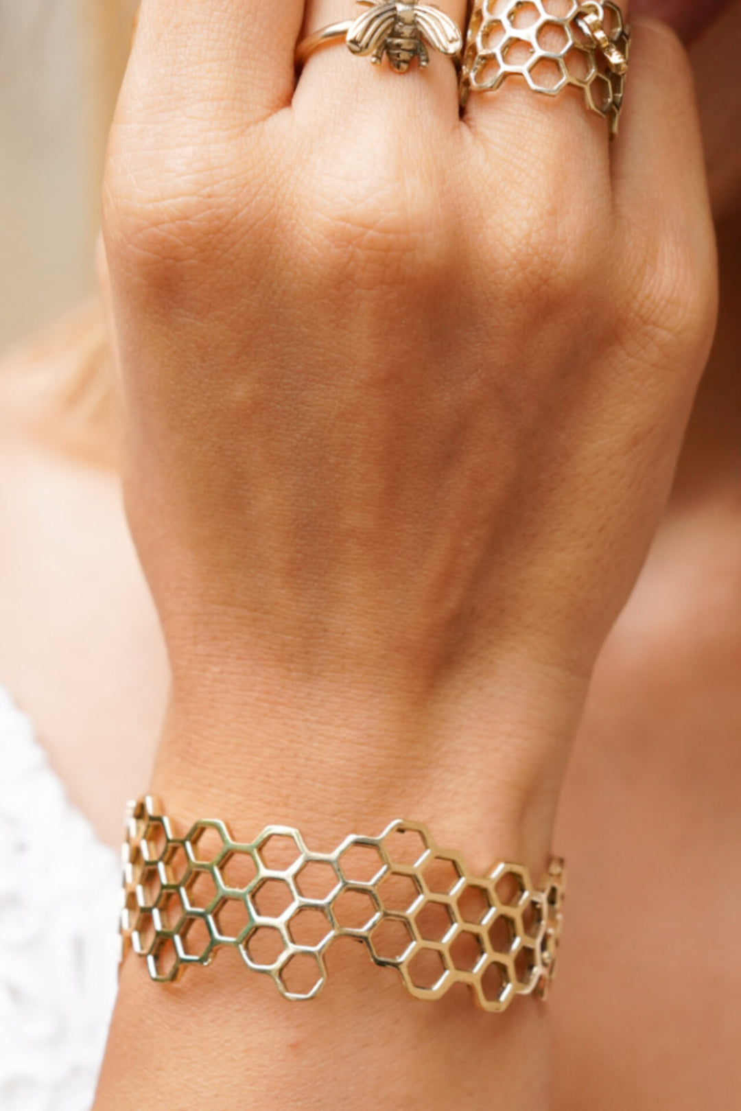 Honey comb brass bangle