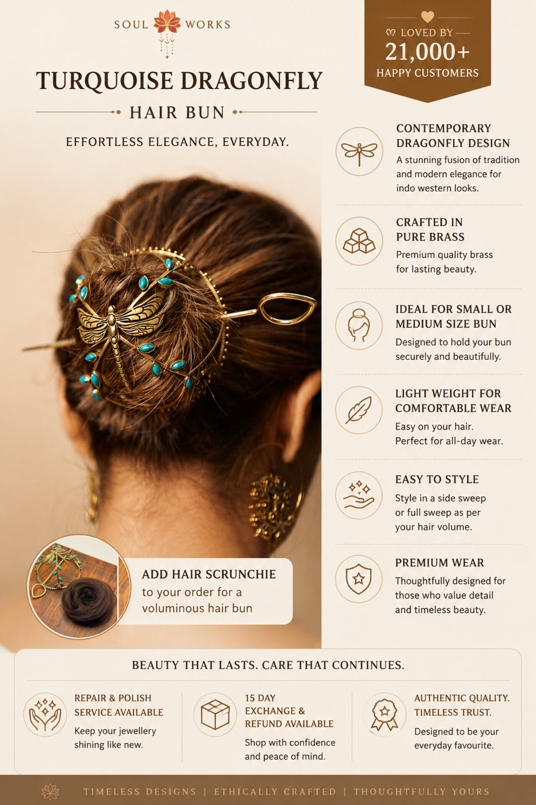 Turquoise dragonfly hair bun
