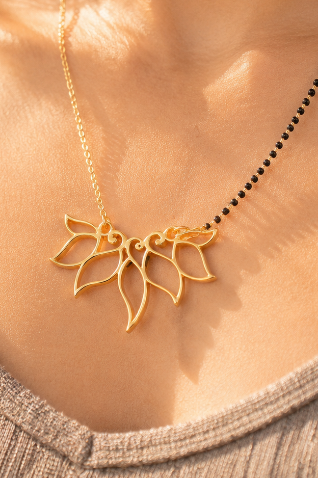 Oak Leaf & Lotus Mangalsutra- 22k gold plated