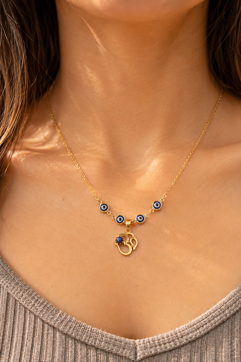 Sacred Lapis Om Nazar Battu Necklace