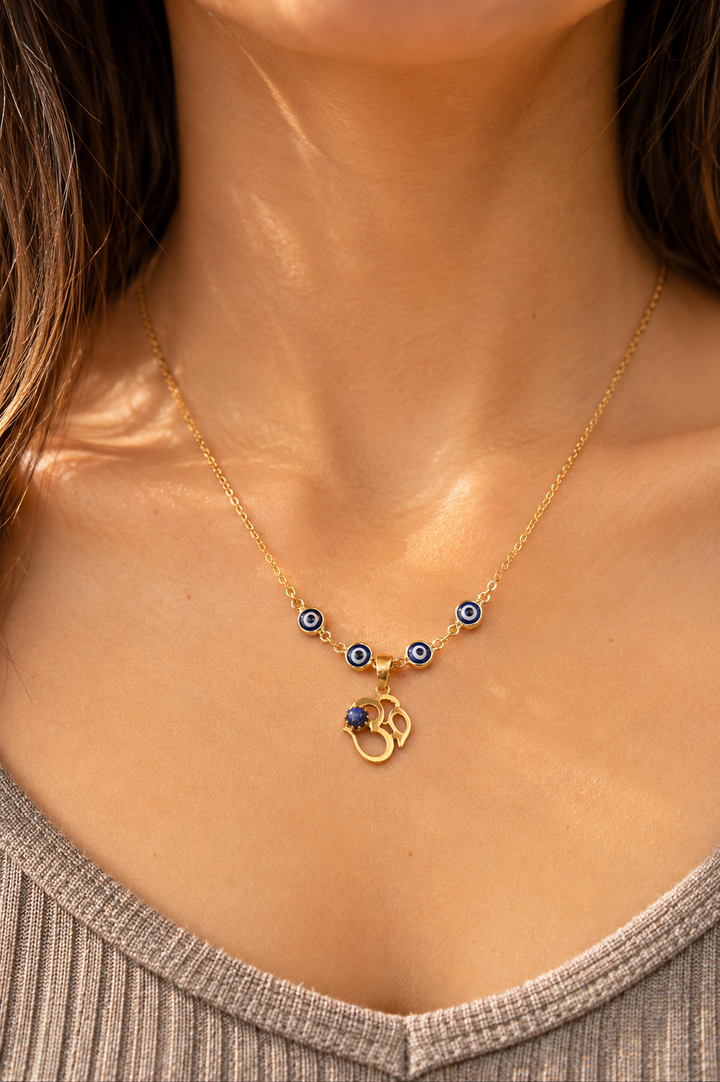 Sacred Lapis Om Nazar Battu Necklace
