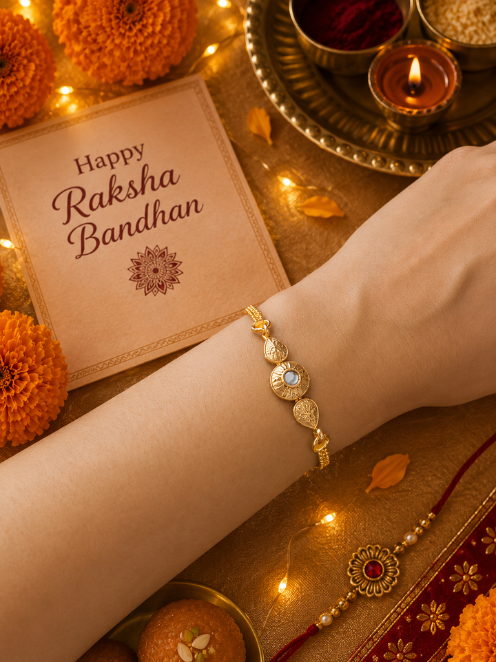 Sparkle Luma rakhi with rice, haldi & kum kum dibbi gift pack