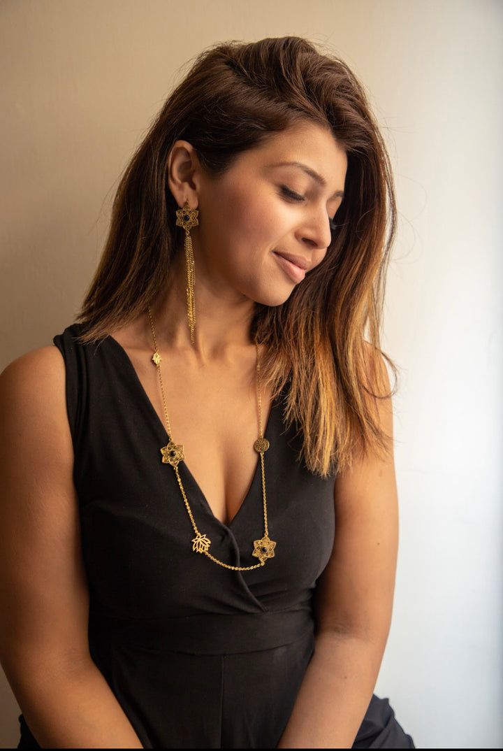Black Onyx Mandala Long Charm Necklace.
