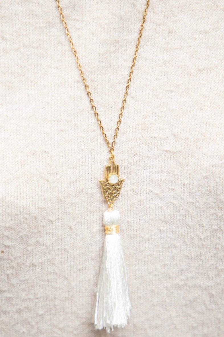 Hamsa tassel necklace