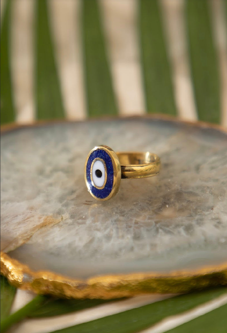 Evil Eye Adjustable Ring (Dark Blue)
