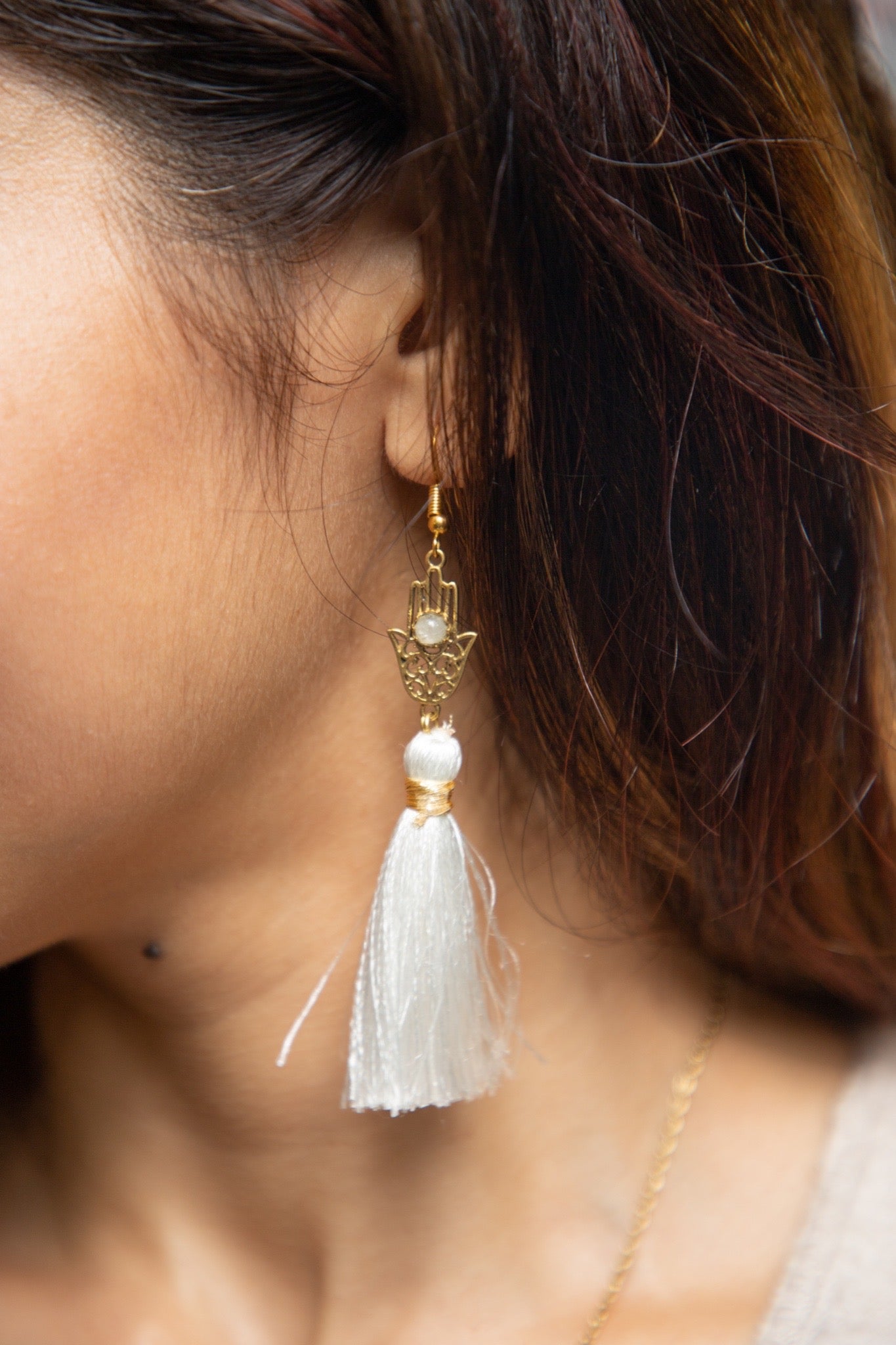 Hamsa tassel earrings
