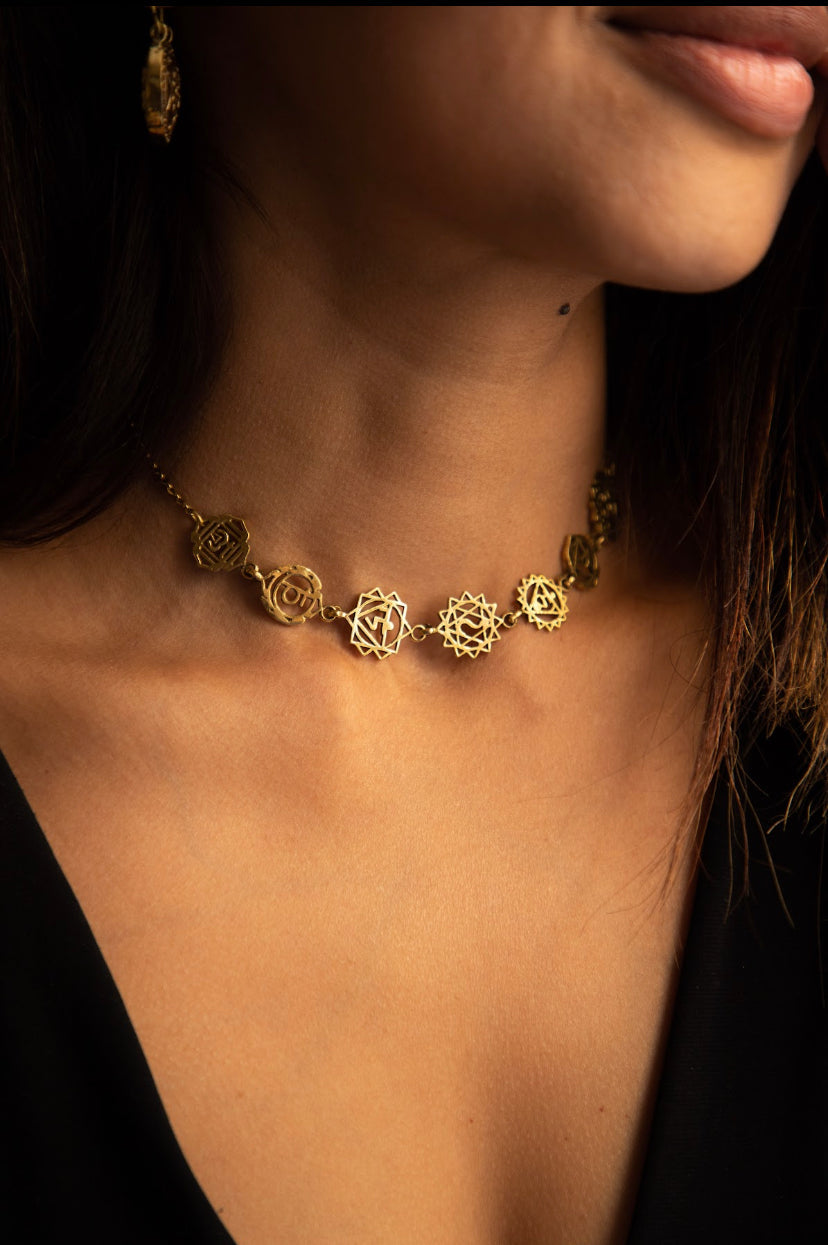 Seven chakra choker + moonstone collar necklace combo