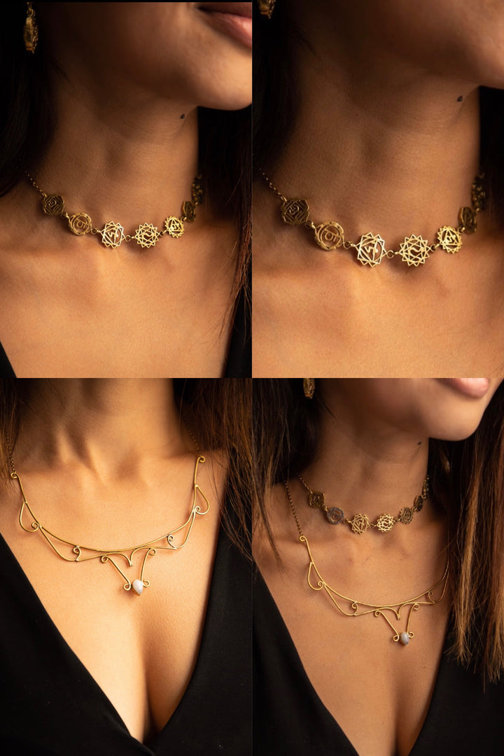 Seven chakra choker + moonstone collar necklace combo (2)