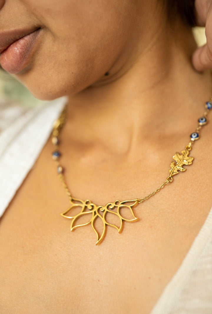 Lotus evil eye necklace