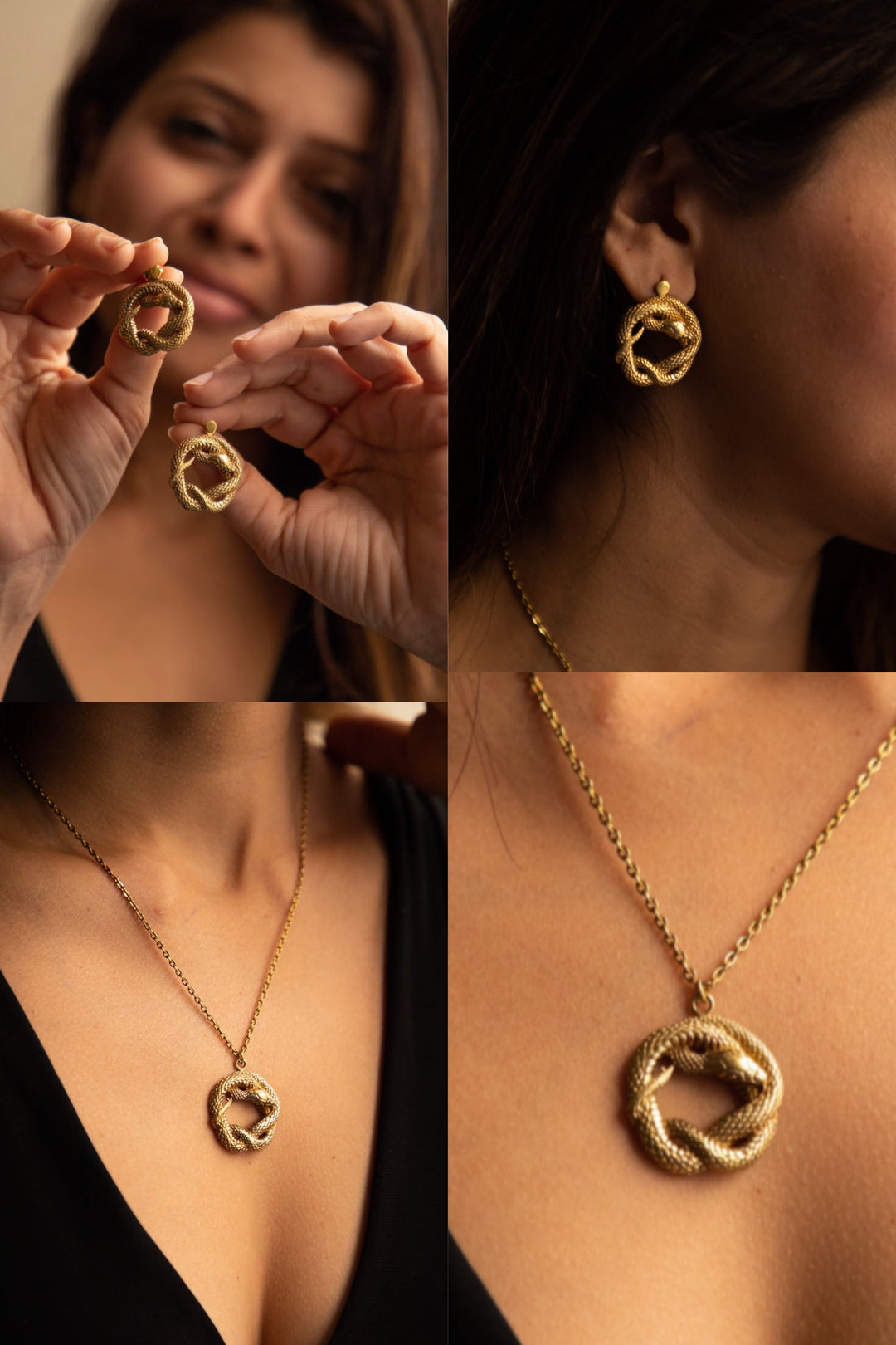 Snake coil necklace + earrings combo (2)