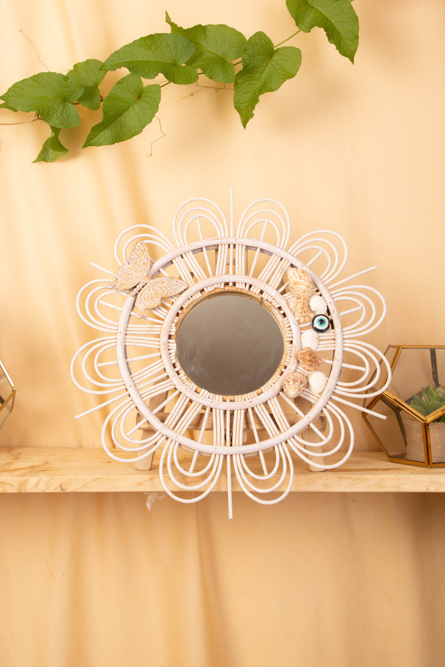 Floral Rattan Mirror